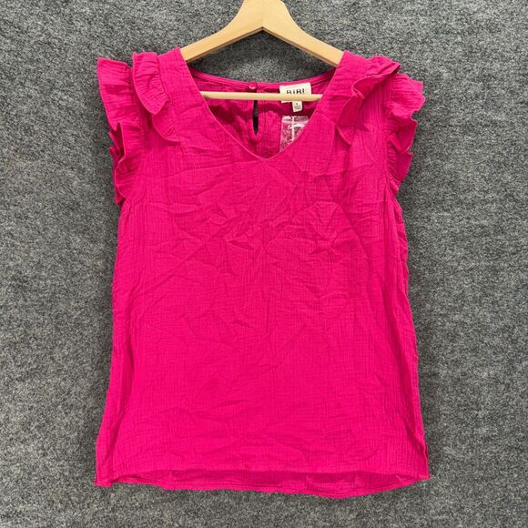 Bibi Tops - New Bibi Blouse Women S Small Pink V-Neck Sleeveless Wide Strap Hook&Eye Ruffle